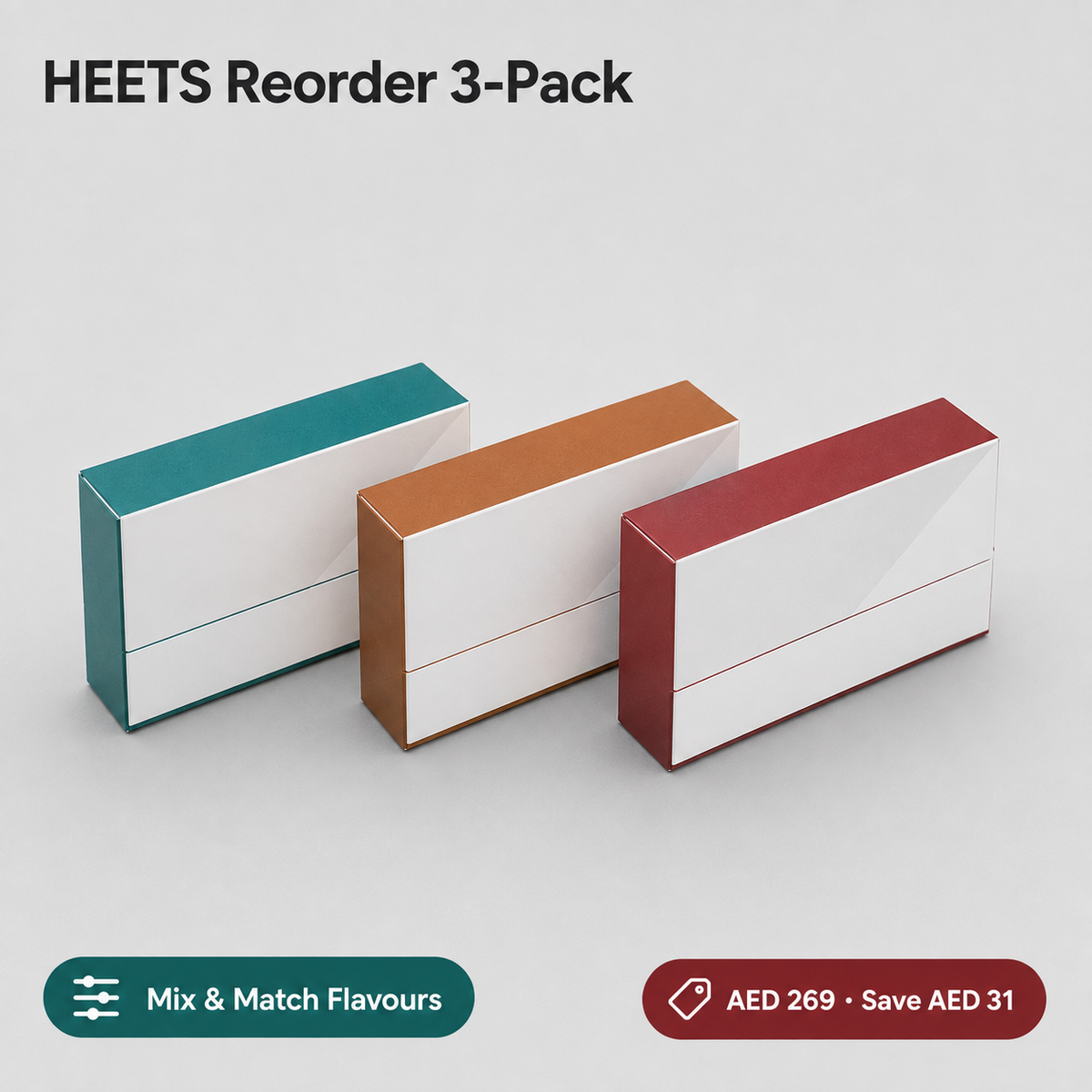 HEETS reorder 3-pack of slim boxes in teal, tan, and maroon