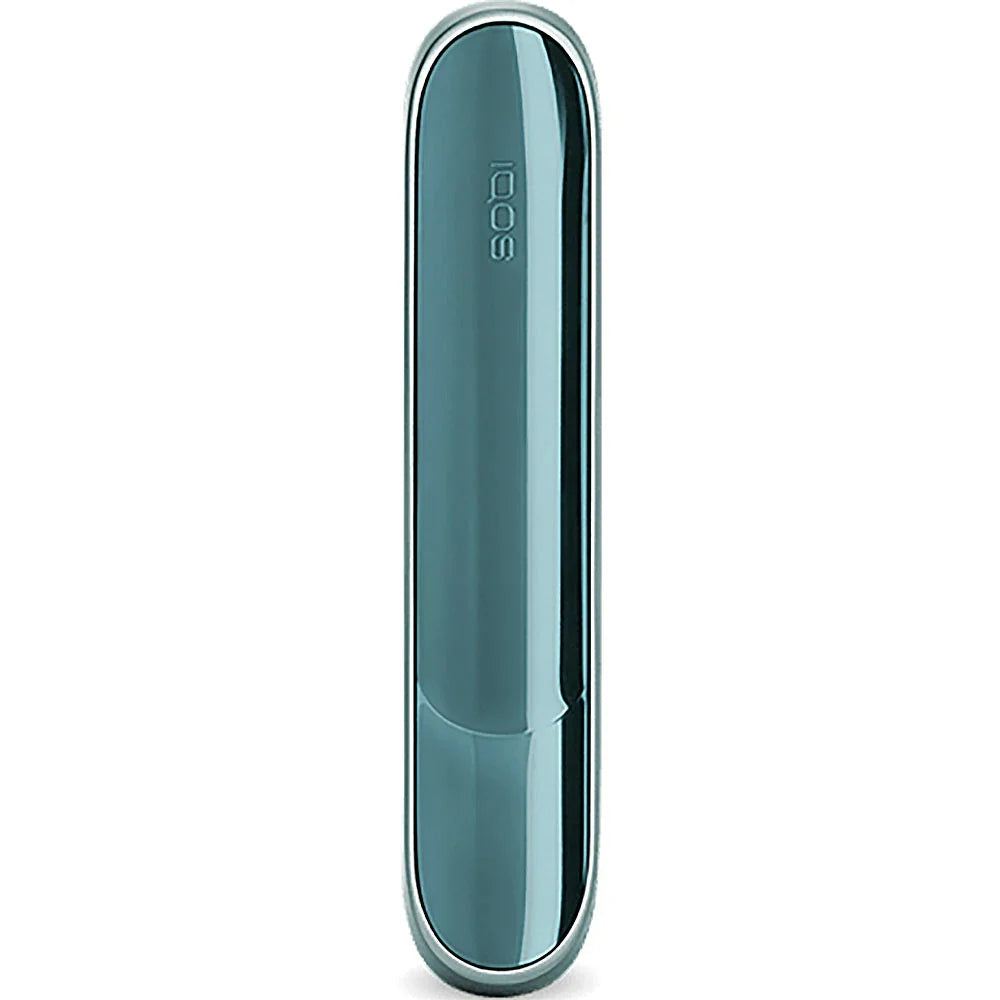 IQOS 3 DUO Lucid Teal device, side view with teal chamber