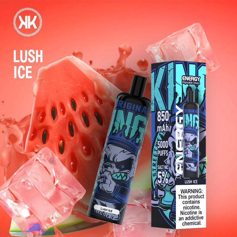 Disposable vape in lush ice flavor, black mouthpiece, 5000 puffs, 5% salt nic