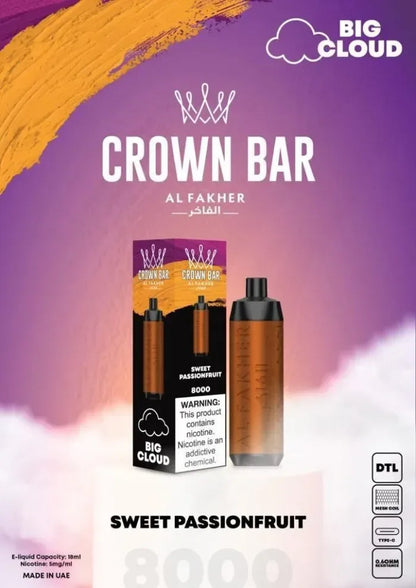 Al Fakher Crown Bar 8000 Puffs 5mg DTL (BIG CLOUD) ihn Dubai. - Vape Escape UAE