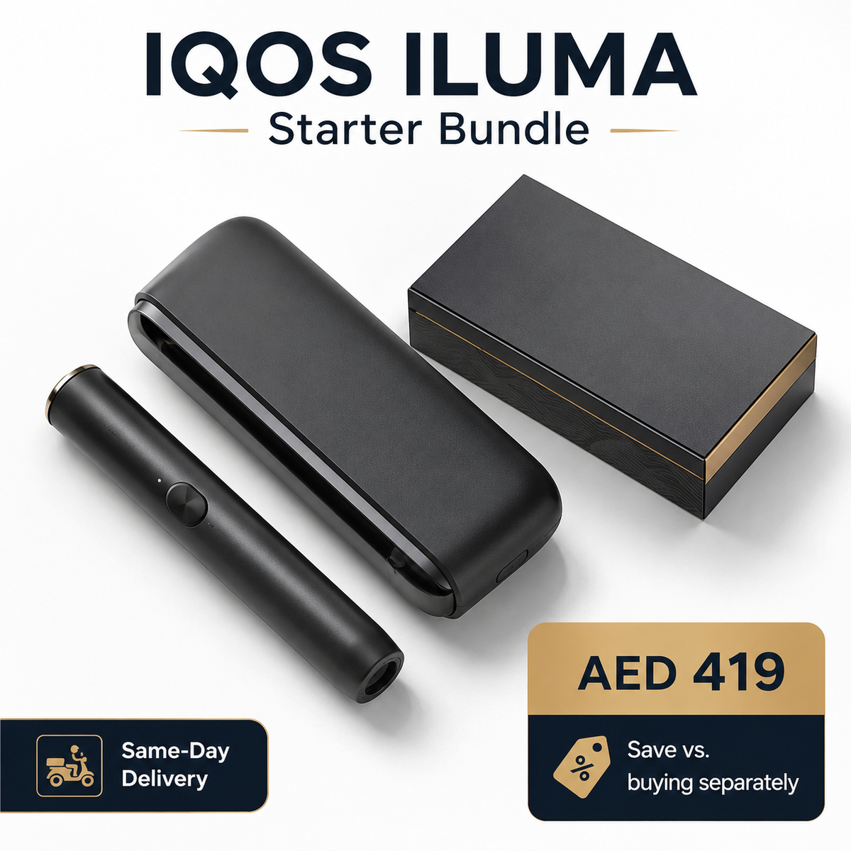 IQOS ILUMA starter bundle with dark device and black case box