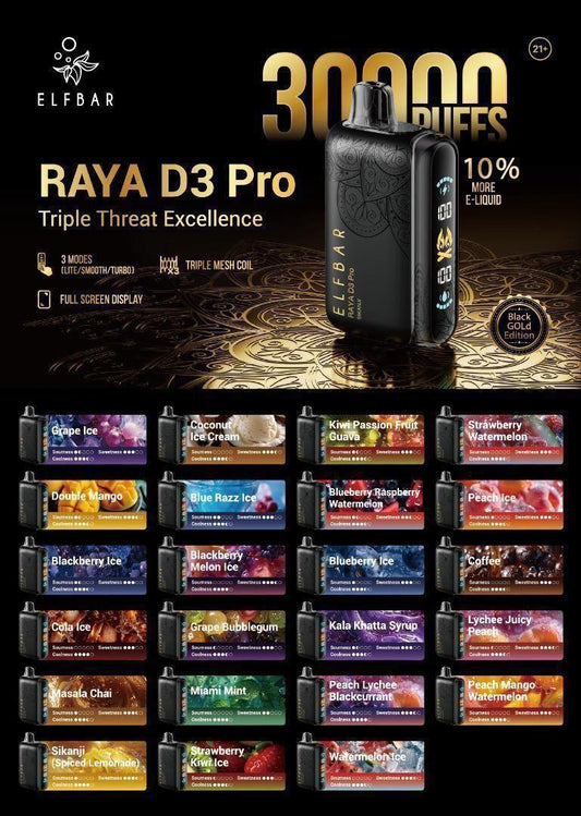 Elf bar Raya d3 pro 30000 puffs 50mg nicotine triple mode disposable - Vape Escape UAE