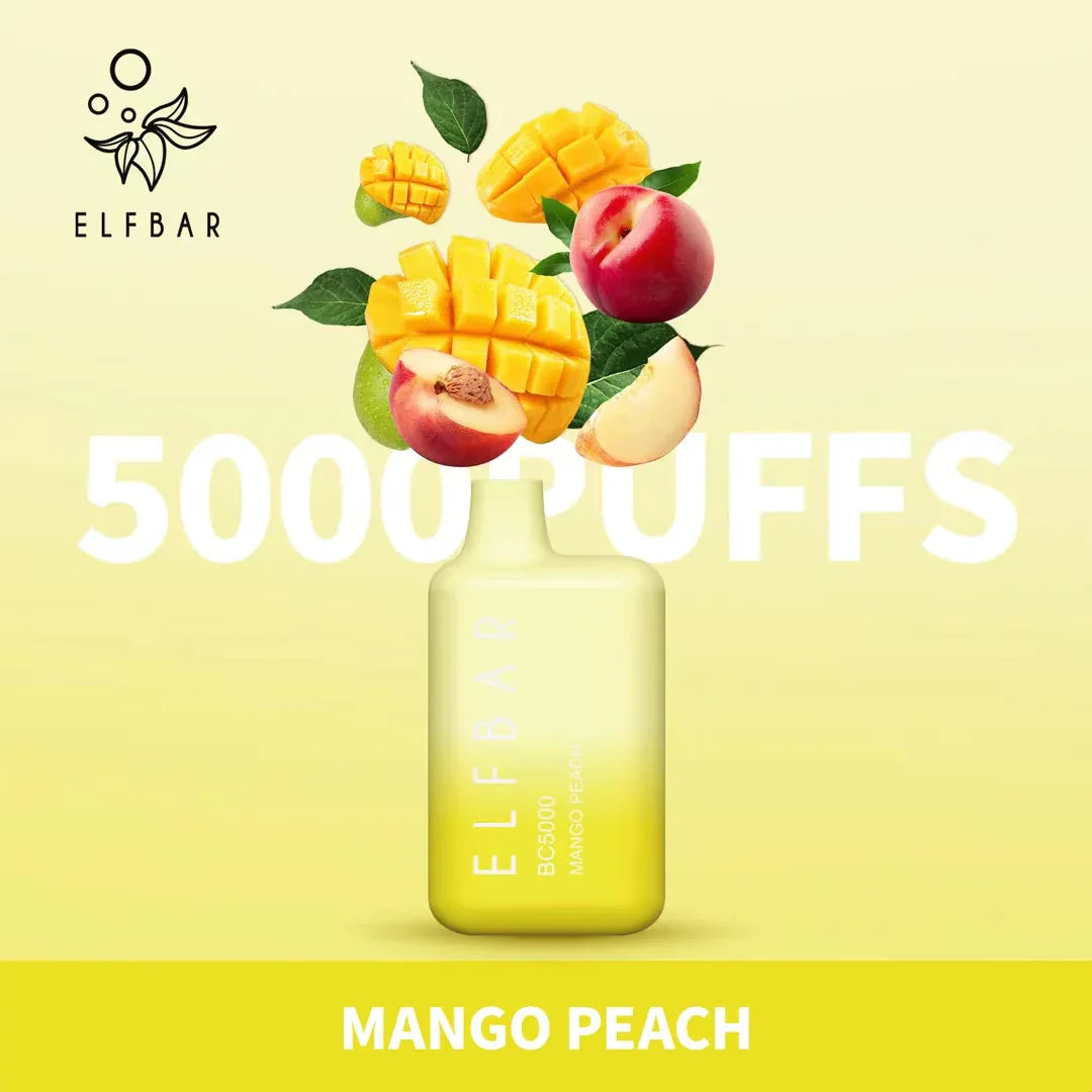 BC5000 disposable vape in pale green for Mango Peach, 5000 puffs.