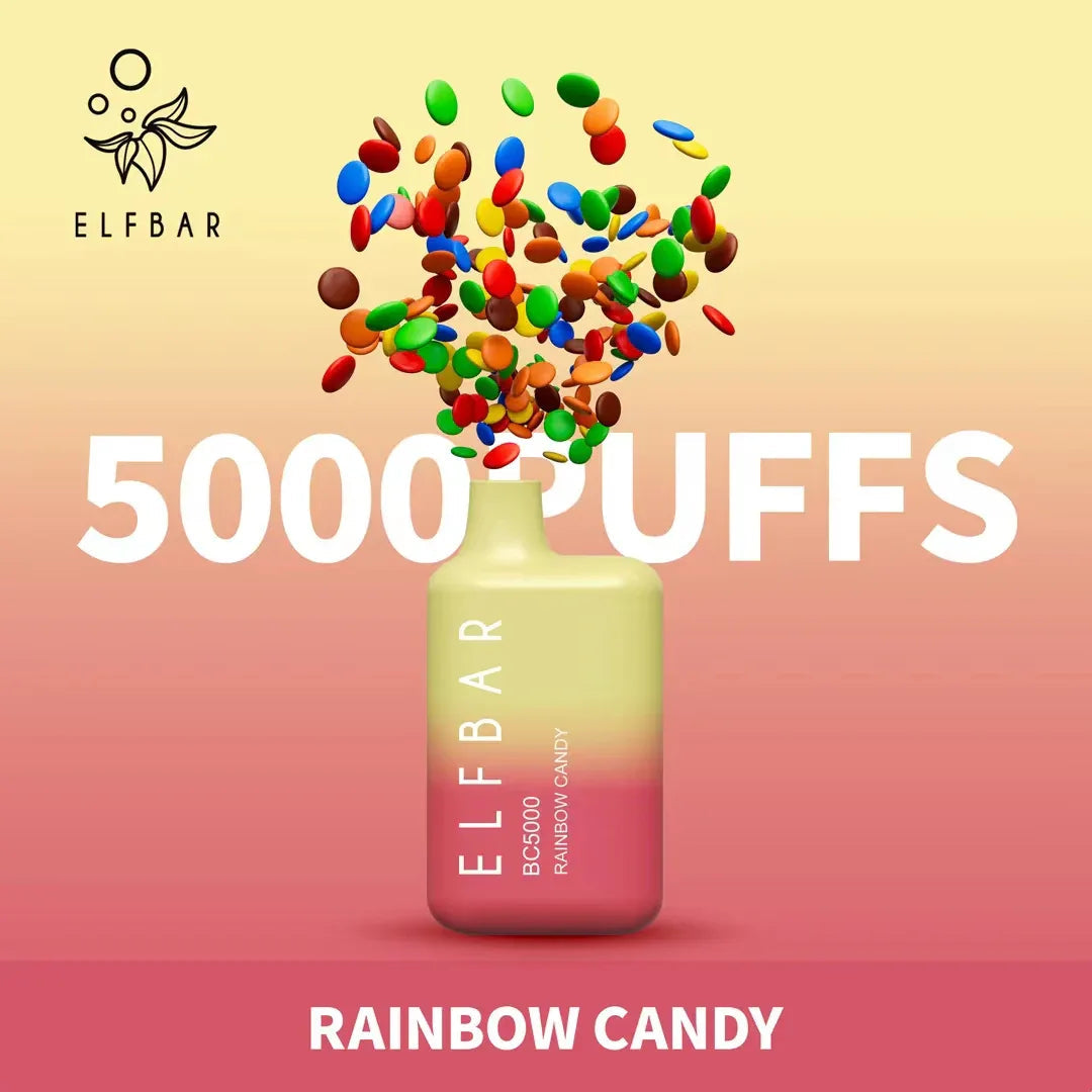 BC5000 disposable vape in yellow for Rainbow Candy, 5000 puffs.