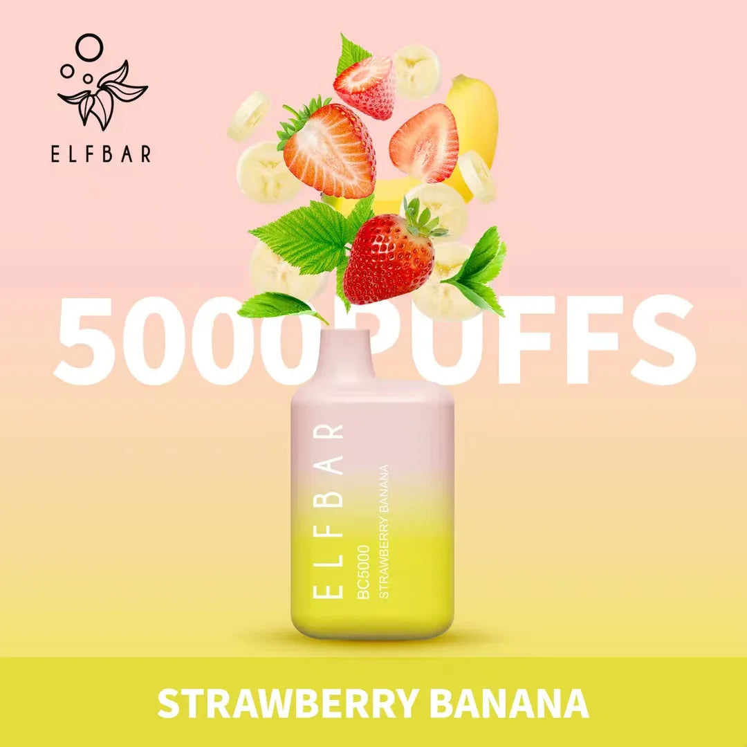 BC5000 disposable vape in light purple for Strawberry Banana, 5000 puffs.