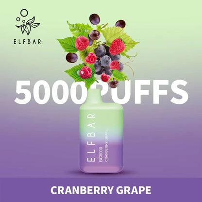 BC5000 disposable vape in mint green for Cranberry Grape, 5000 puffs.
