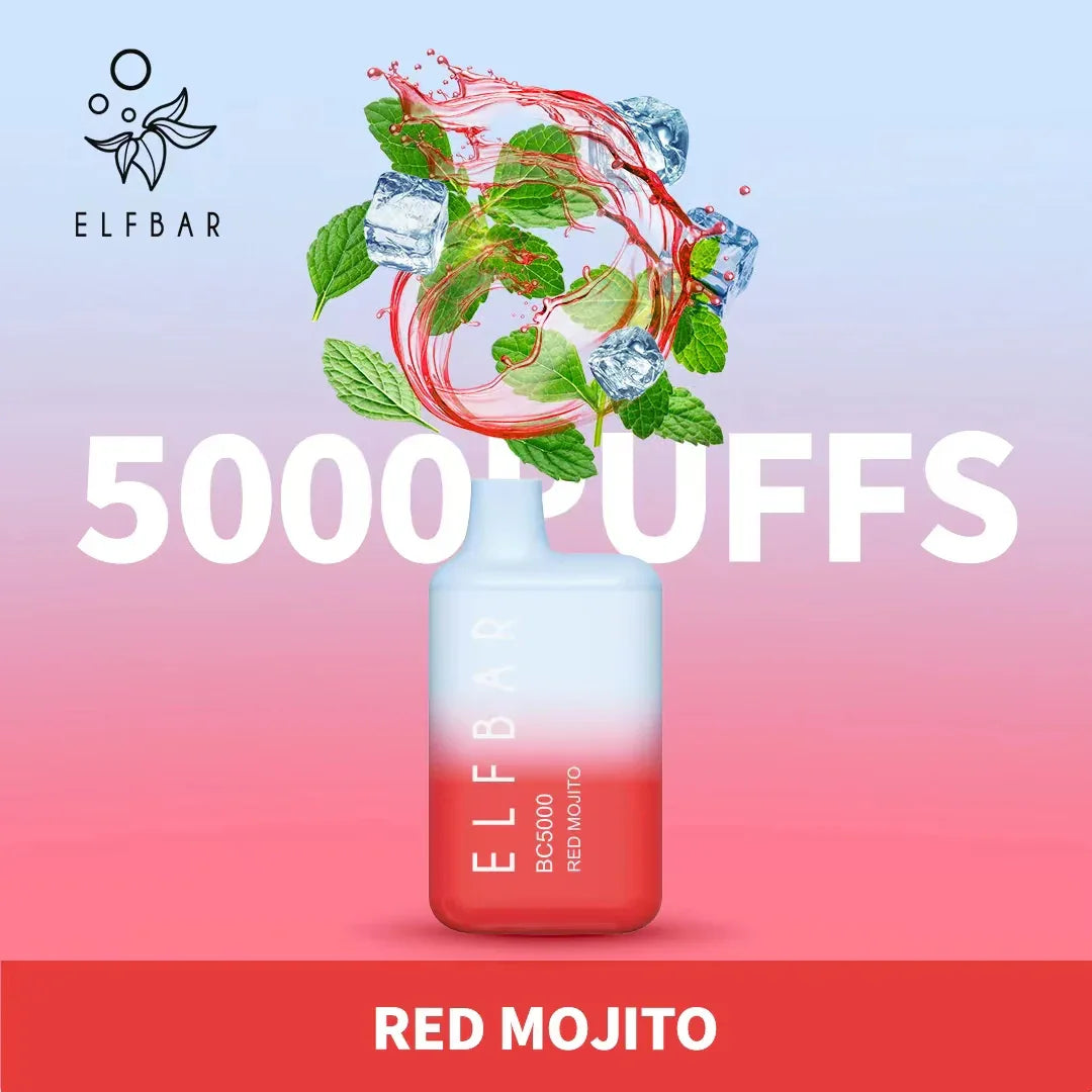 BC5000 disposable vape in white and red for Red Mojito, 5000 puffs.