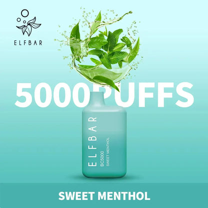 BC5000 disposable vape in teal for Sweet Menthol, 5000 puffs.