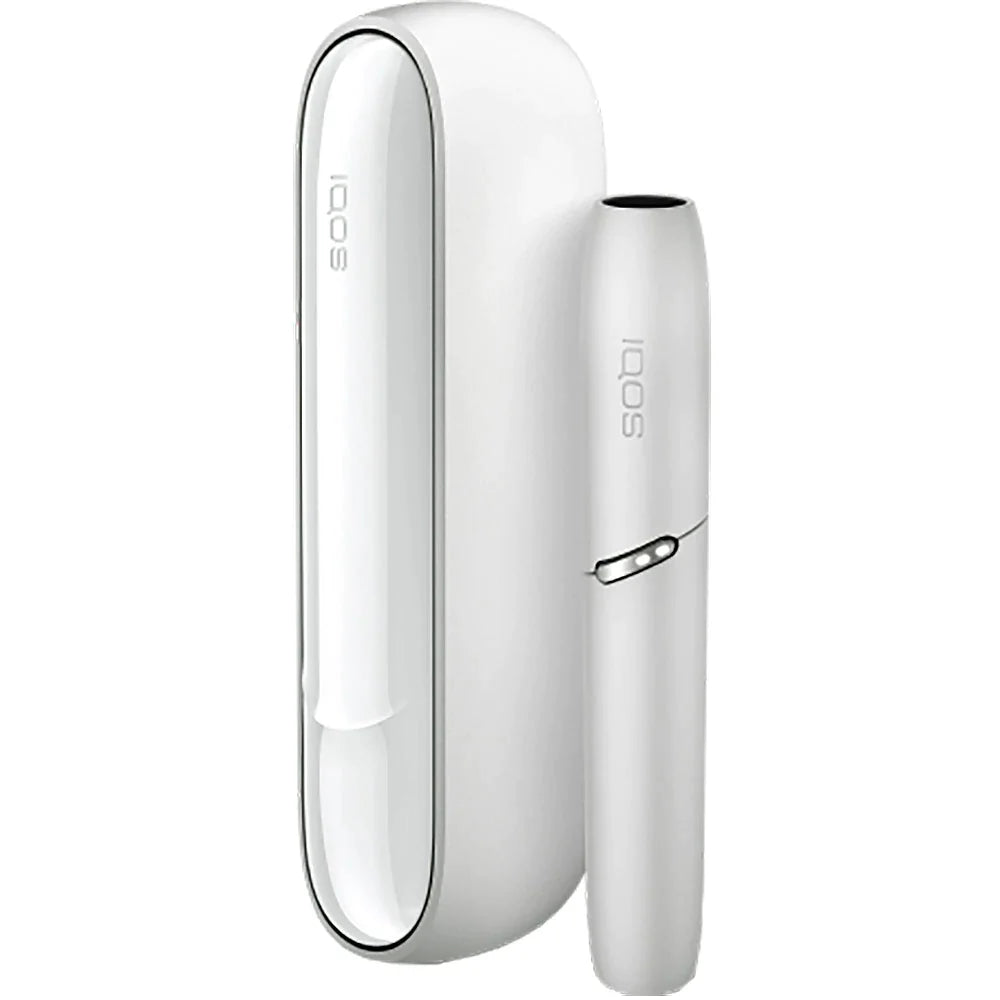 Warm white IQOS 3 DUO kit, upright main device with attached stick holder