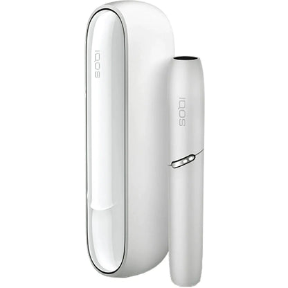 Warm white IQOS 3 DUO kit, upright main device with attached stick holder