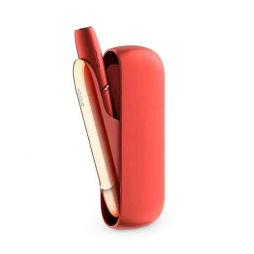 IQOS 3 DUO device in red charging case with gold-colored insert