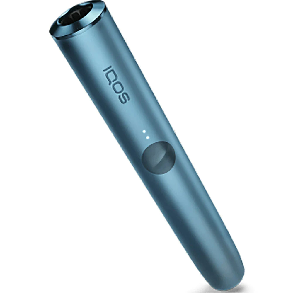 IQOS Iluma Azure Blue vape device, close-up angled view