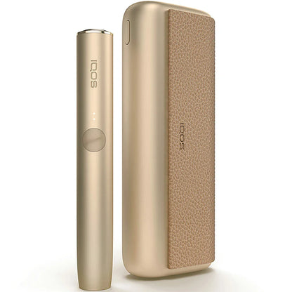 IQOS Iluma Prime gold slim device and matching textured khaki cover