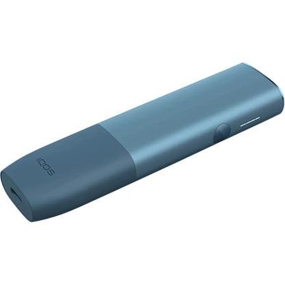 IQOS Iluma One azure blue device with mouthpiece end and side button
