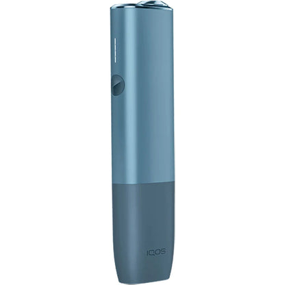 IQOS Iluma One azure blue device, side button and IQOS marking at bottom