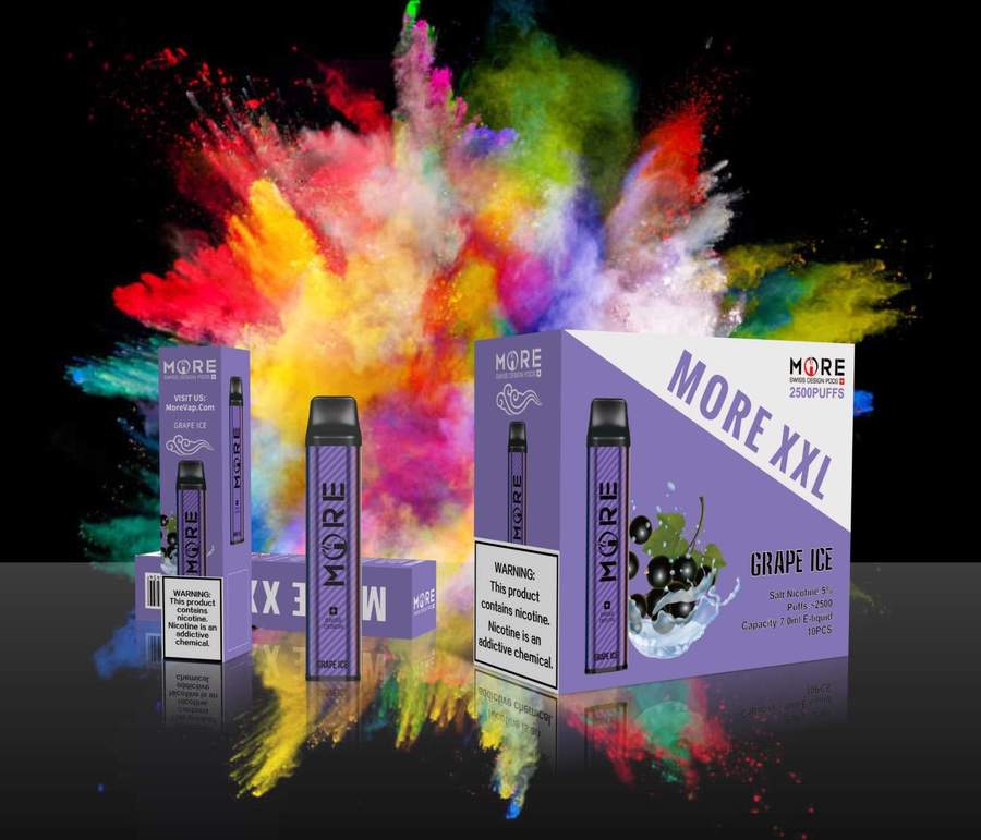 MORE XXL disposable vape device box and unit, Grape Ice flavor.
