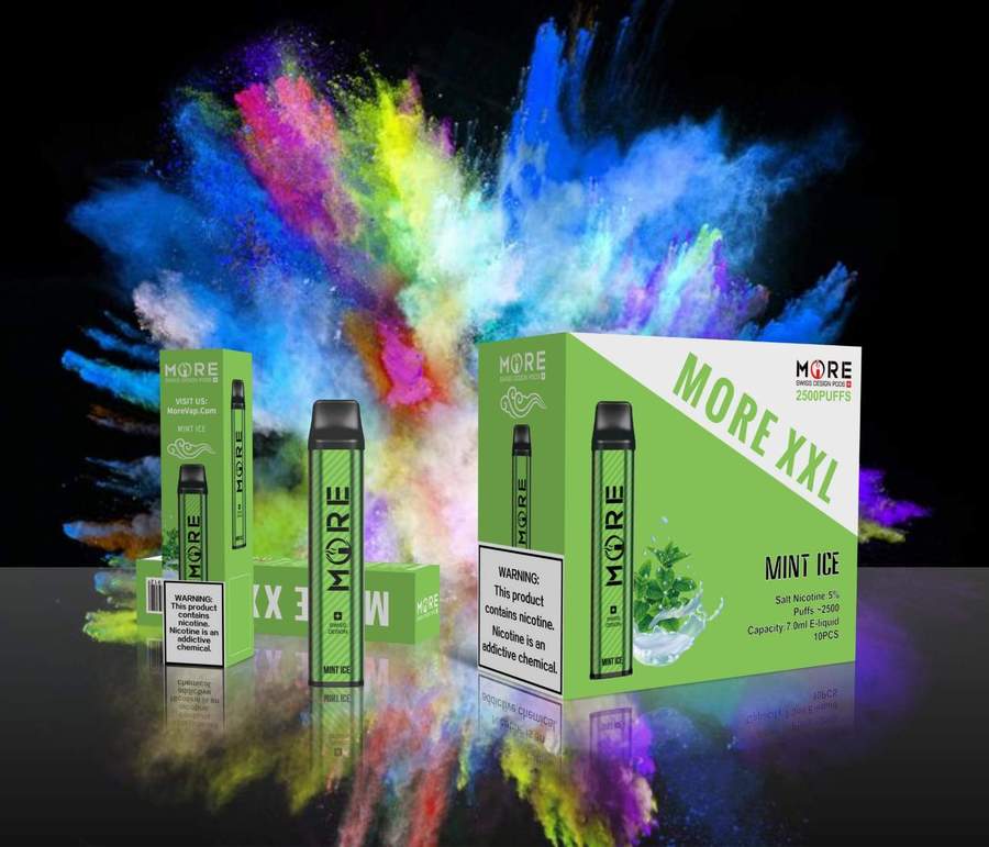 MORE XXL disposable vape device box and unit, Mint Ice flavor.