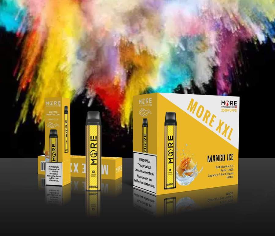 MORE XXL disposable vape device box and unit, Mango Ice flavor.