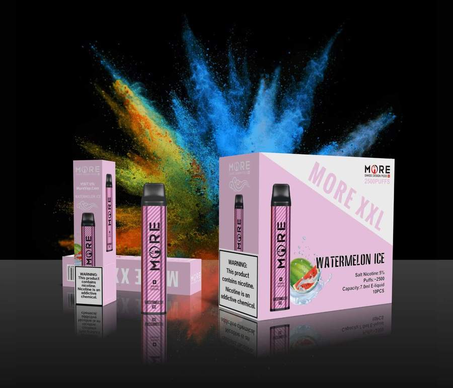 MORE XXL disposable vape device box and unit, Watermelon Ice flavor.
