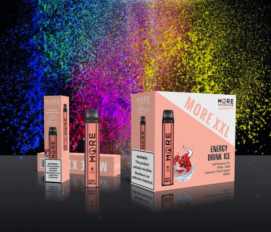 MORE XXL disposable vape device box and unit, Energy Drink Ice flavor.