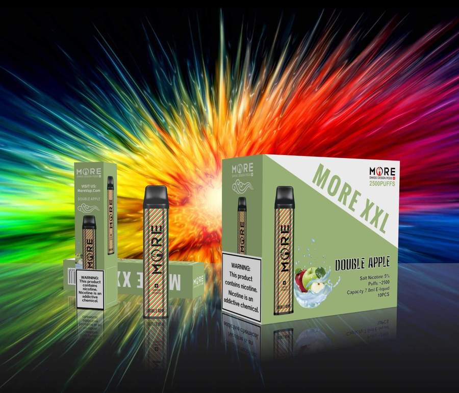 MORE XXL disposable vape device box and unit, Double Apple flavor.
