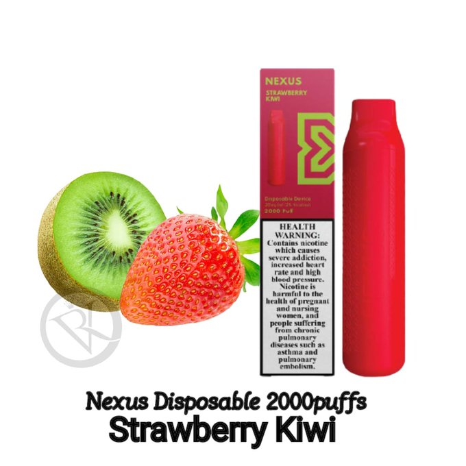 Strawberry Kiwi flavored disposable vape device with kiwi fruit and strawberry