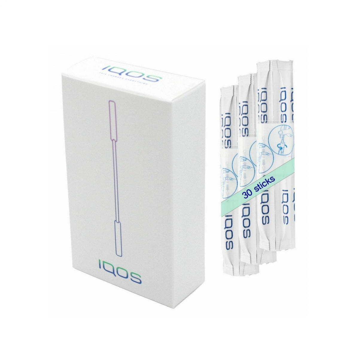 IQOS Cleaning Sticks Original, box and 30-stick bundle