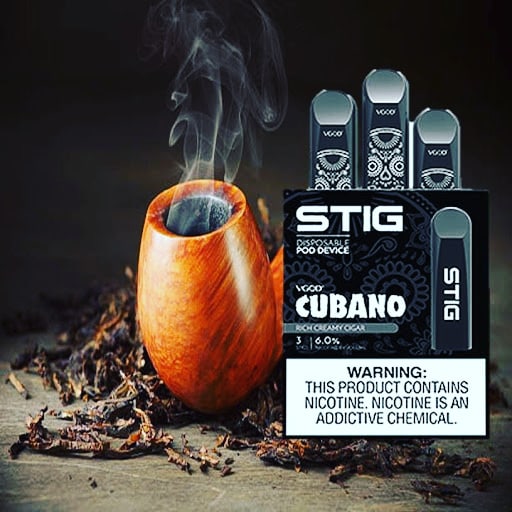 STIG disposable pod device 3-pack, Cubano flavor, black package with warning label