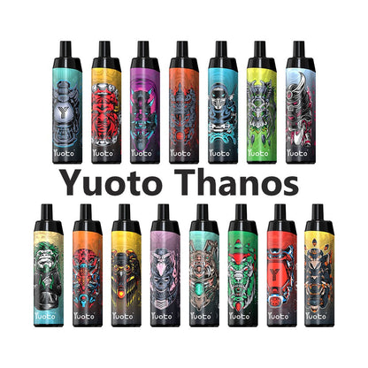 Assorted Yuoto Thanos disposable vapes with colorful illustrated designs