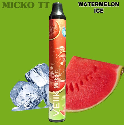 Disposable vape pen with black mouthpiece, Watermelon Ice flavor, red body.
