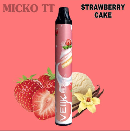 Strawberry Cake disposable vape pen with strawberries and vanilla cake