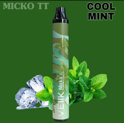 Cool Mint disposable vape pen with mint leaves and ice cubes