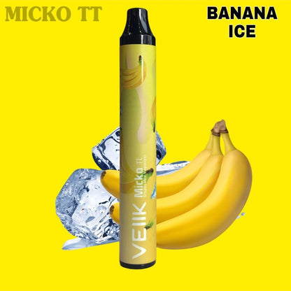 Disposable vape pen with black mouthpiece, Banana Ice flavor, yellow body.