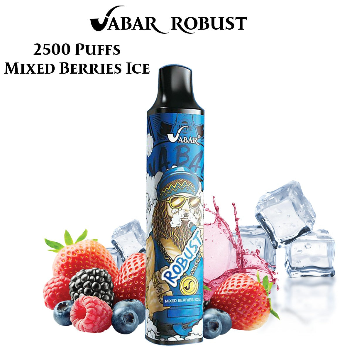 Mixed Berries Ice VABAR ROBUST 2500-puff disposable vape, black mouthpiece, blue graphic label
