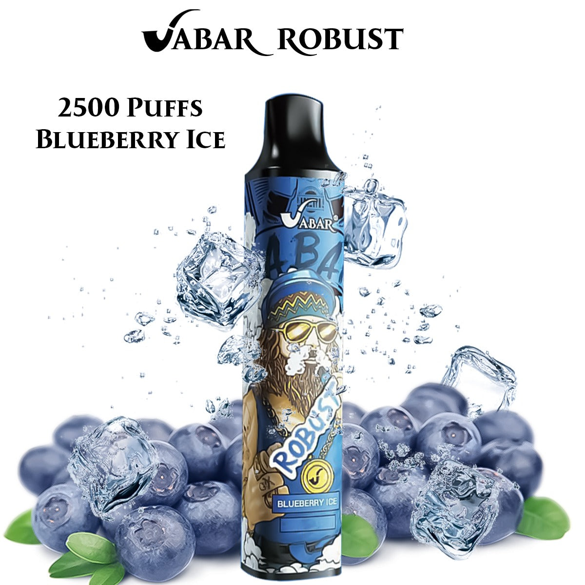 Blueberry Ice VABAR ROBUST 2500-puff disposable vape, black mouthpiece, blue graphic label