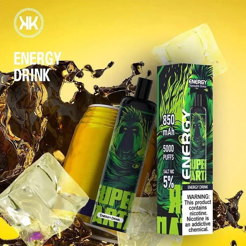 Disposable vape device in energy drink flavor, black mouthpiece, 5% salt nic