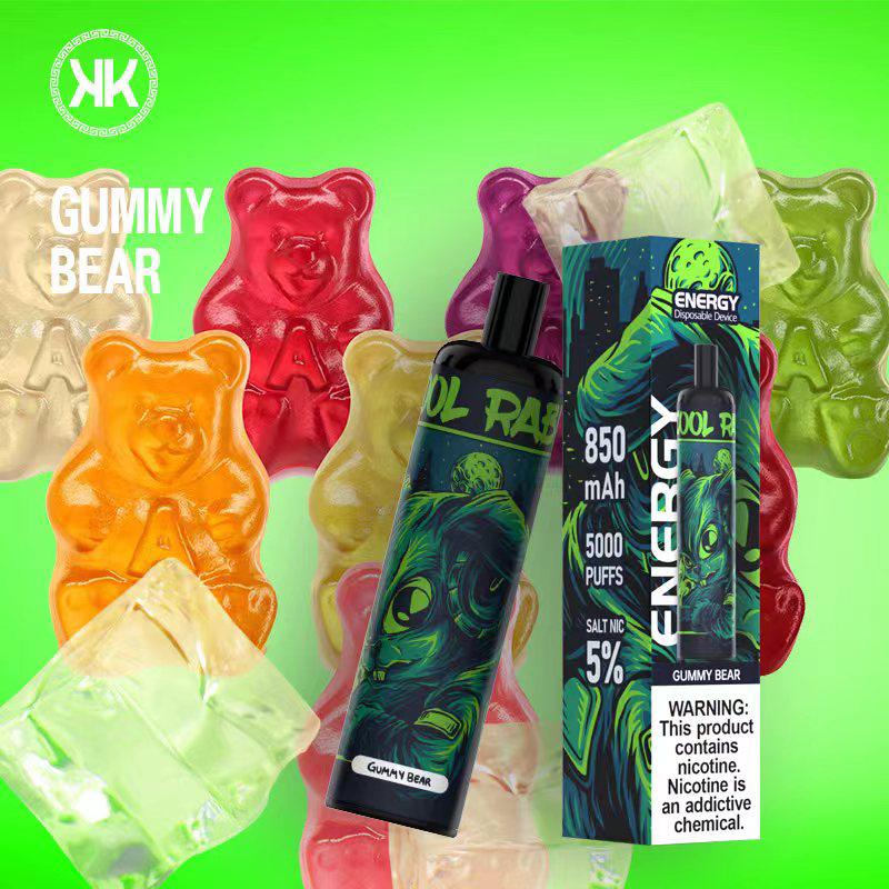 Disposable vape in gummy bear flavor, black mouthpiece, 5000 puffs, 5% salt nic