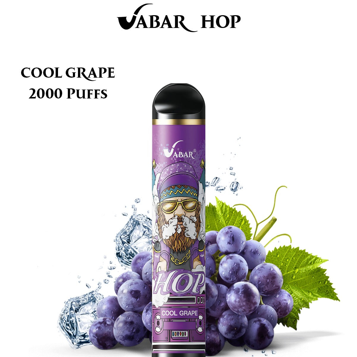 Disposable vape pen in Cool Grape flavor, purple-and-black body with label artwork.