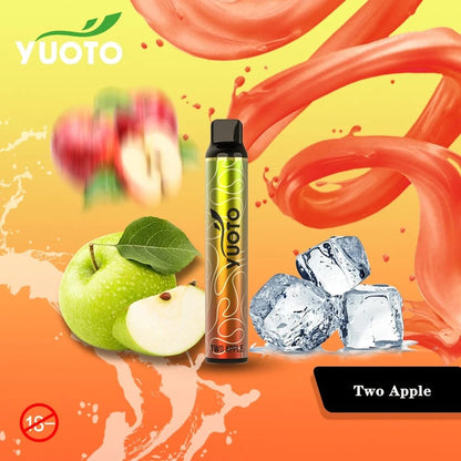 Yuoto disposable vape pen, dark design with black top; Two Apple flavor.