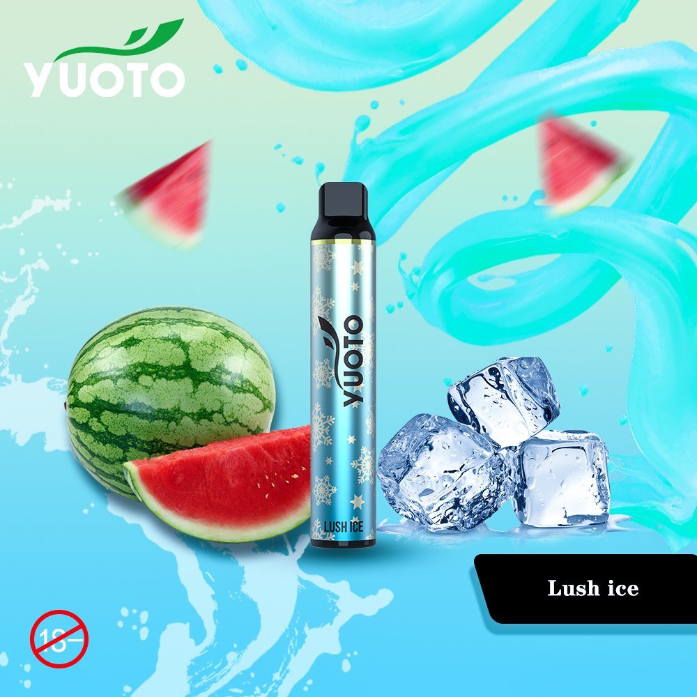 Yuoto disposable vape pen, blue design with black top; Lush ice flavor.
