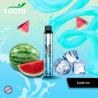Yuoto disposable vape pen, blue design with black top; Lush ice flavor.