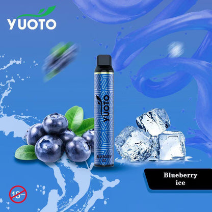 Disposable vape pen with blue body and black mouthpiece.