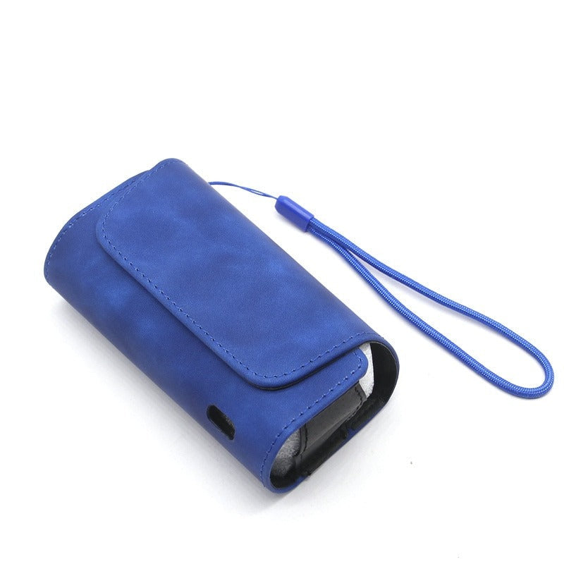Blue flip-top case pouch holder with blue lanyard, side opening visible.