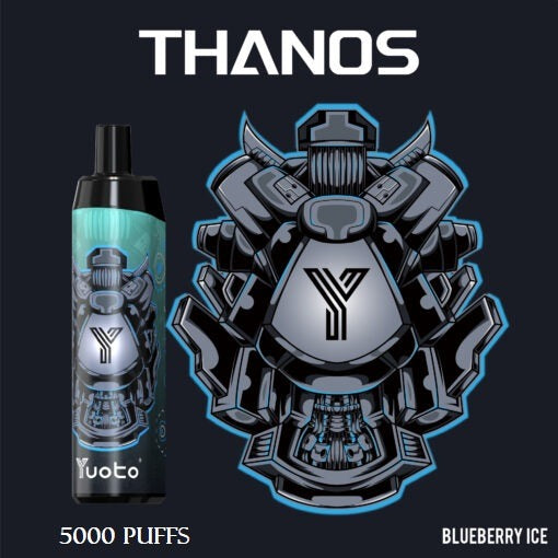 Yuoto Thanos disposable vape in light blue, Blueberry Ice flavor artwork