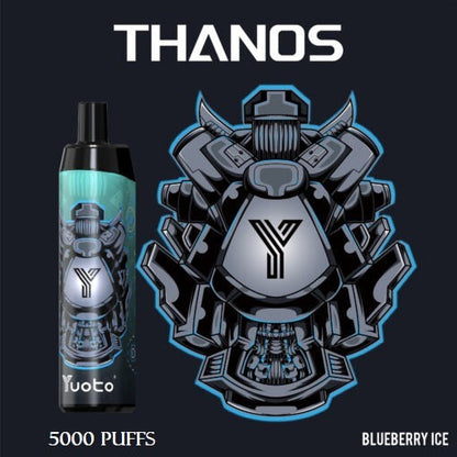 Yuoto Thanos disposable vape in light blue, Blueberry Ice flavor artwork