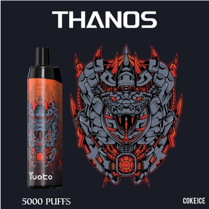 Yuoto Thanos disposable vape in orange, Coke Ice flavor artwork