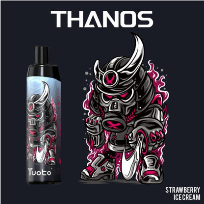 Yuoto Thanos disposable vape in black with pink accents, Strawberry Ice Cream flavor
