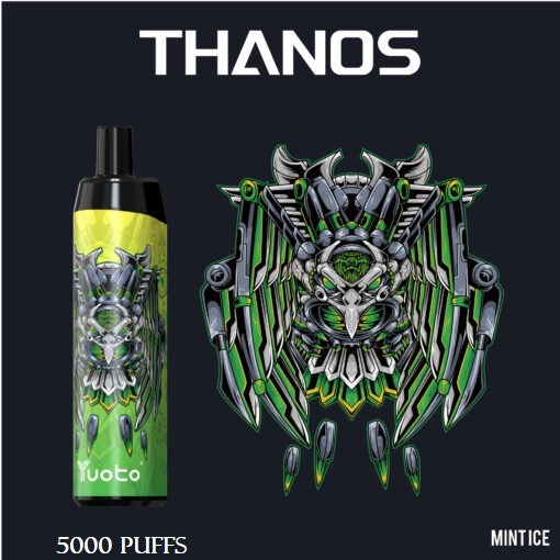Yuoto Thanos disposable vape in yellow-green, Mint Ice flavor artwork