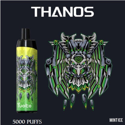 Yuoto Thanos disposable vape in yellow-green, Mint Ice flavor artwork