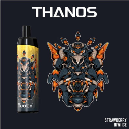 Yuoto Thanos disposable vape in yellow, Strawberry Riwice flavor artwork